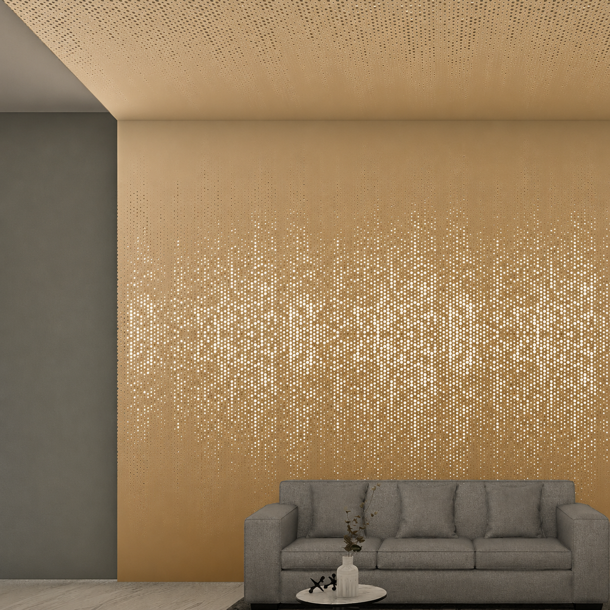 Gradient perforated Seamless System wall and ceiling pattern